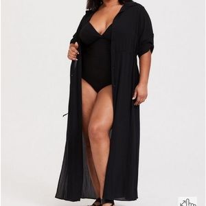 Maxi Crinkle Coverup Shirt Dress